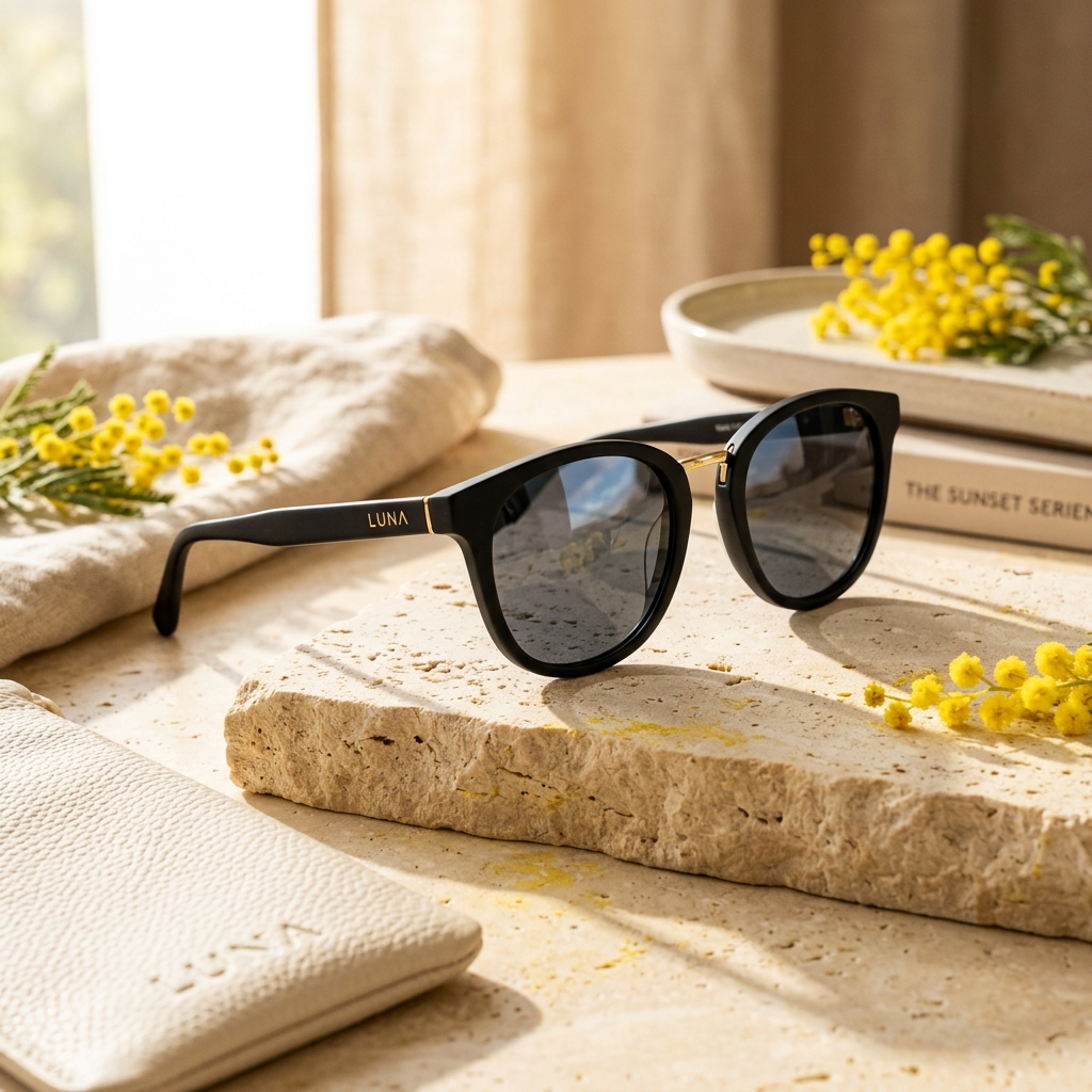 Frasco de Spray Limpa Lentes Sophia ao lado de um óculos limpo